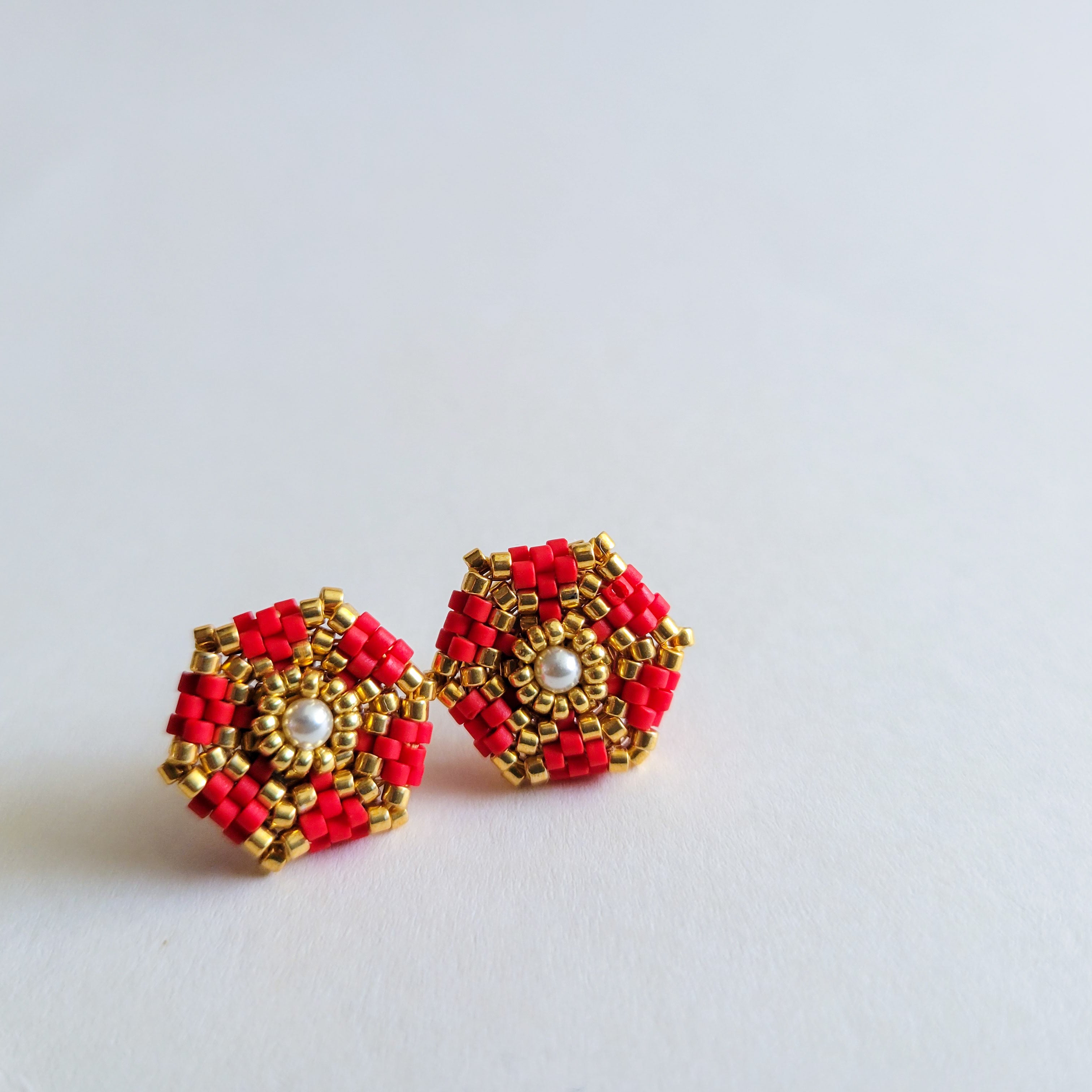 "A Tuxedo for the Lady" Handcrafted Beaded Earrings by beYOUteous (Red)